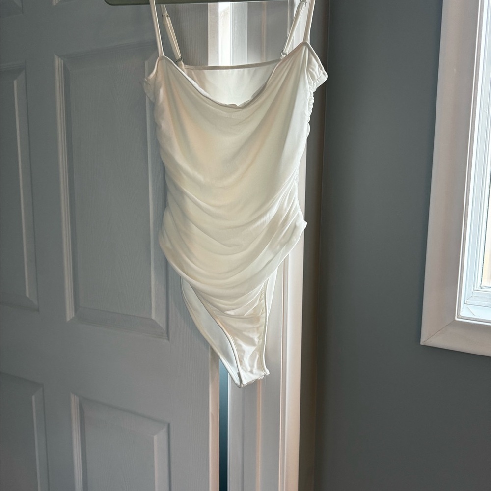 White Draped Bodysuit